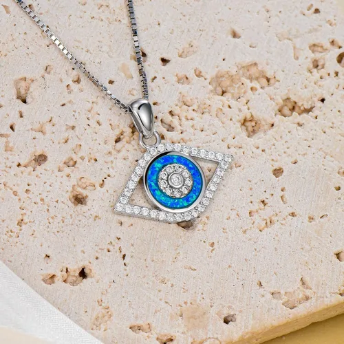 Miniatura 3 de PEIMKO Collar con dije de ojo turco de plata de ley 925, joyería de protección griega para mujer