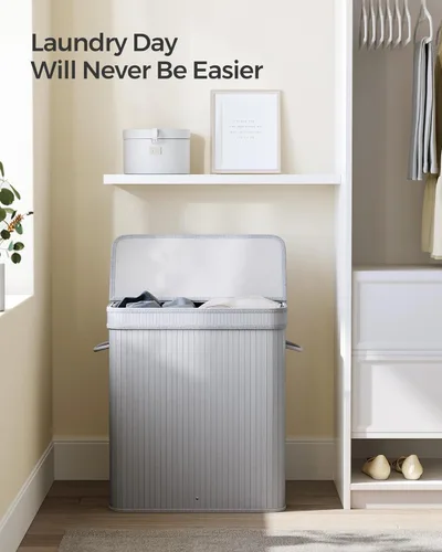 Miniatura 3 de SONGMICS Cesta de ropa sucia con tapa, Cesta de bambú para ropa sucia, Cesta de lavandería extraíble lavable a máquina, con asas, 26.4 galones