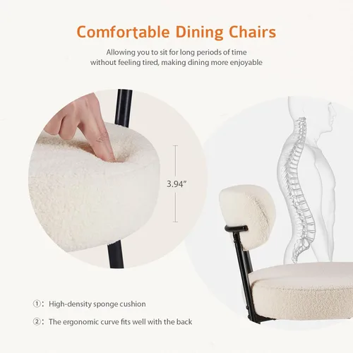 Miniatura 4 de Sweetcrispy Juego de 2 Sillas de Comedor, Sillas de Cocina Redondas Modernas de Mediados de Siglo Tapizadas en Boucle con Respaldo Curvado y Patas