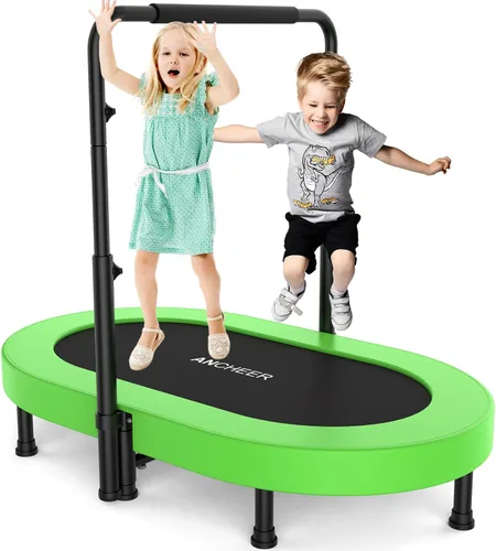 Miniatura 15 de ANCHEER 56" Double Mini Trampoline for Kids, Mini Rebounder with 5-Level Adjustable Handle, Parent-Child Trampoline for Kids, Max Load 220lbs, Fun