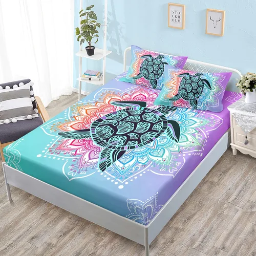 HOSIMA Juego de sábanas bajeras con temática de tortuga marina, diseño de playa costera, para decoración de habitación de niños, adolescentes y