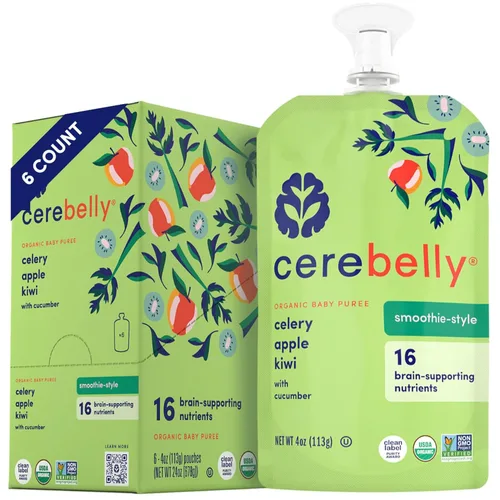 Miniatura 19 de Cerebelly Bolsas de comida orgánica para bebés, batidos de zanahoria morada y arándanos sin lácteos, 16 nutrientes, sin azúcar añadido, fibra y sin