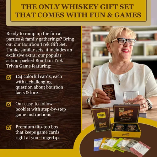 Miniatura 4 de Juego en caja de regalos de whisky para hombres, incluye populares trivias de whisky, 2 vasos de bourbon, 6 piedras, 2 posavasos de pizarra, 1