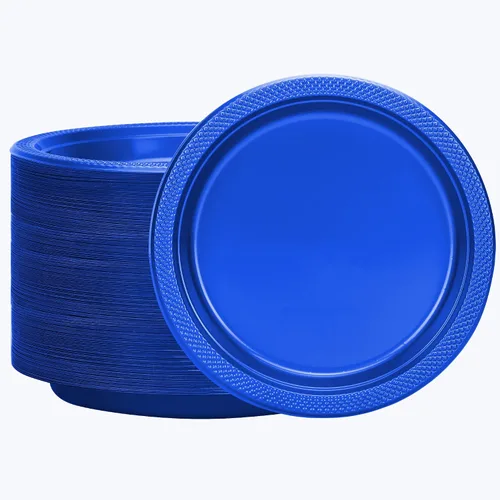 Miniatura 6 de Platos de plástico azul de 9 pulgadas – 50 unidades – Platos redondos de plástico sólido para fiestas, bodas, barbacoas, platos de cumpleaños