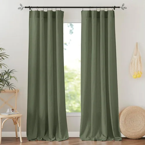 Miniatura 30 de RYB HOME - Cortinas de lino natural de 36 pulgadas de largo, juego de 2 paneles - Cortinas tejidas de lino suaves y transpirables, cortinas ligeras