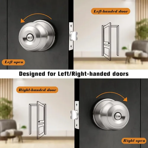 Miniatura 5 de Probrico - Perillas con cerradura de privacidad para puertas de baño o dormitorio, pomos con cerraduras sin llave para puertas de interiores, Níquel