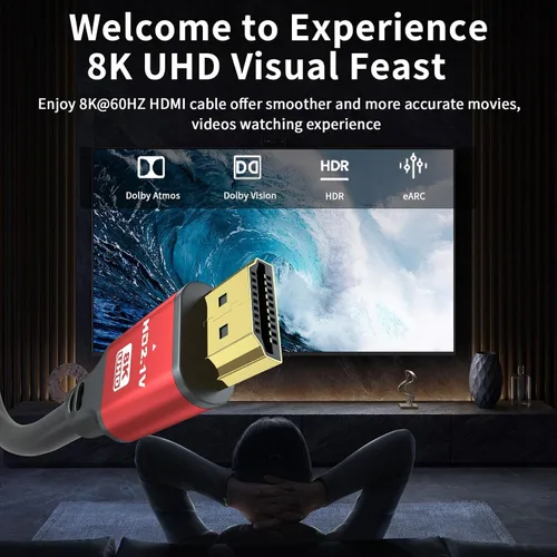 Miniatura 3 de Cables HDMI 8K 48Gbps 2.1 1.5 pies 60HZ, 4K 2.0@120Hz 18GBPS, cable HDMI de alta velocidad, Ultra HD, retorno de audio Ethernet, video 4K, 1080p