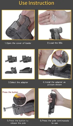 Miniatura 3 de Cargador táctico militar de plástico BB cargador de cargador de 0.177 in con 4 adaptadores para airsoft paintball accesorios de caza -250 rondas