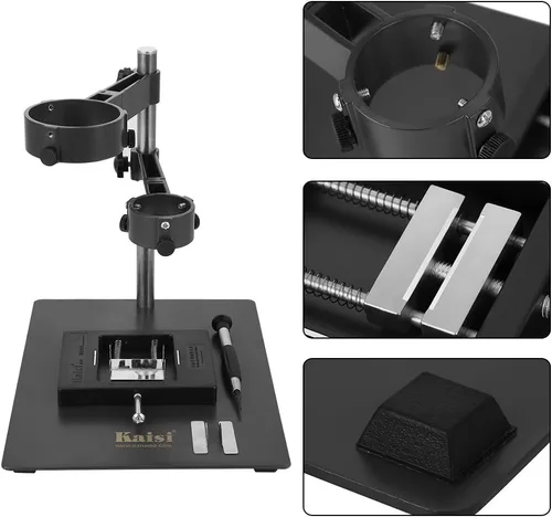 Miniatura 5 de Soporte de pistola de aire caliente resistente Abrazadera base de aluminio fundido con 2 accesorios para estación de soldadura BGA Rework