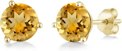 Miniatura 167 de Gem Stone King Aretes de oro de 14 quilates, 0.236 in, piedra natal redonda, Martini, 3 puntas, aretes de oro para mujer