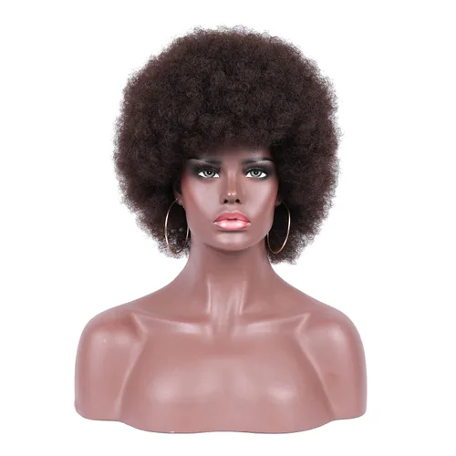 Miniatura 6 de Pelucas cortas y rizadas con flequillo para mujeres negras, peluca rizada afro afro, cabello sintético suave resistente al calor, peluca de aspecto