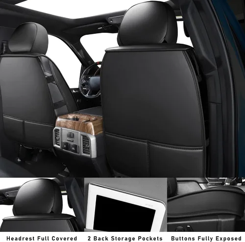 Miniatura 4 de Fundas de asiento de piel sintética de lichi de alta calidad compatibles con Ford F-150 2009-2025, protector de cojín grueso sin laterales