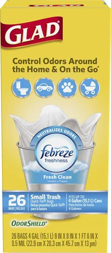Miniatura 4 de Glad Febreze - Bolsas de basura pequeñas de 4 galones, bolsas de basura frescas y limpias, resistentes al olor con amarre rápido, 26