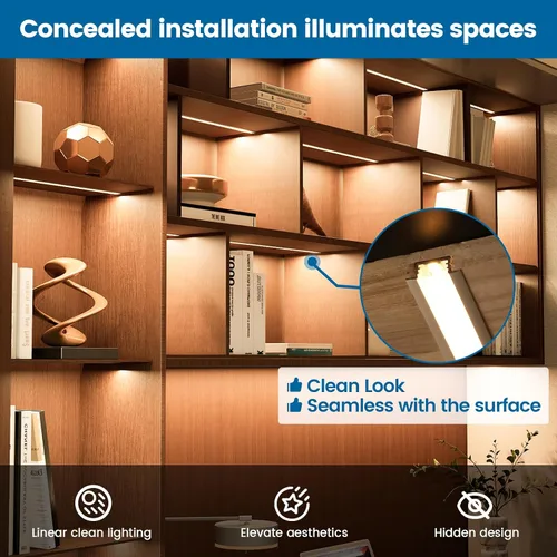 Miniatura 2 de Muzata Paquete de 5 canales LED empotrados de 3.3 pies/3.3 ft con cubierta blanca lechosa en forma de U de aluminio LED tira difusor canal U127 WW 1M