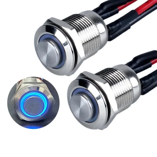 Miniatura 13 de 2 interruptores de botón con pestillo de 0.472 in con cable pre-soldado de 5.9 in 1NO 12V-24V ON-Off para orificio de montaje de 1/2 pulgada, anillo
