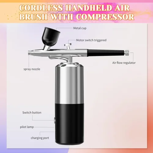 Miniatura 5 de Juegos de aerógrafo Kit de cepillo de aire con compresor de aire, pintura de uñas, cepillo de aire inalámbrico para peluquería, arte de uñas