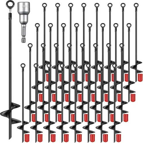 Chumia 3 Piezas Anclas de Suelo de 18 Pulgadas con Hoja Espiral, Anclas de Tierra Resistentes, Kit de Cobertizo de Metal para Conjunto de Columpios,
