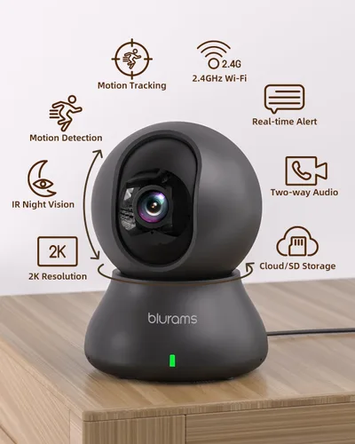 Miniatura 2 de blurams Juego de cámaras de seguridad, cámara interior 2K para mascotas para seguridad en el hogar con seguimiento de movimiento, audio de 2 vías