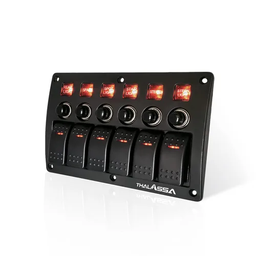 Miniatura 10 de Panel de interruptor basculante precableado de 4 bandas, impermeable, 12 V 24 V con fusible, interruptor de circuito con indicador LED rojo de 3