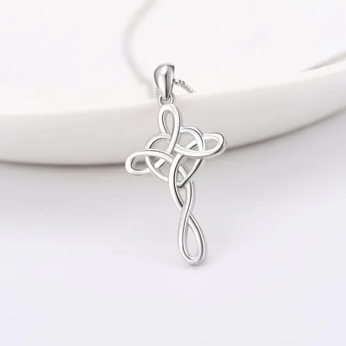Miniatura 43 de YFN Collar de cruz de plata de ley 925 con nudo celta cruz infinito corazón amor colgante collar de 18 pulgadas