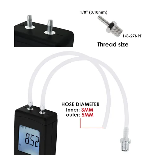Miniatura 5 de Manómetro, medidor de presión de aire profesional, manómetro digital, medidor de presión de gas, 11 unidades con luz de fondo, adecuado para presión
