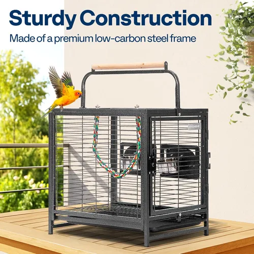 Miniatura 3 de VIVOHOME Jaula de viaje de hierro forjado de 19 pulgadas para loros, conures, tortolito, cacatúa, periquitos, color negro