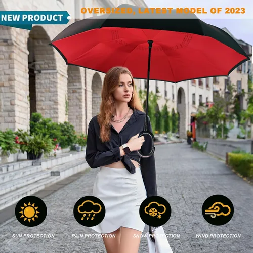Miniatura 127 de MRTLLOA - Paraguas invertido de gran tamaño de 40/49/56 pulgadas - Sombrilla doble capa resistente al viento, con mango en forma de C y tamaño golf