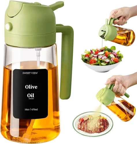 Miniatura 14 de SWEET VIEW 2 piezas Pulverizador de aceite de oliva para cocinar, botella de vidrio de 470 ml 2 en 1 para rociar y verter para cocina, freidora