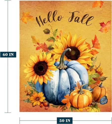 Miniatura 2 de YeeJu Manta decorativa de otoño, color naranja, Acción de Gracias, otoño, lindas calabazas, hojas, girasoles, sofá, cama, sala de estar, suave