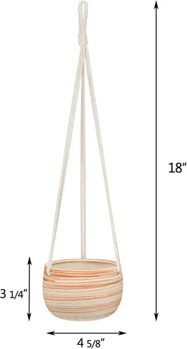 Miniatura 5 de Mkono Maceta colgante de cerámica de macramé de 5 pulgadas, bonita maceta de cactus suculenta con colgador de cuerda de algodón para decoración