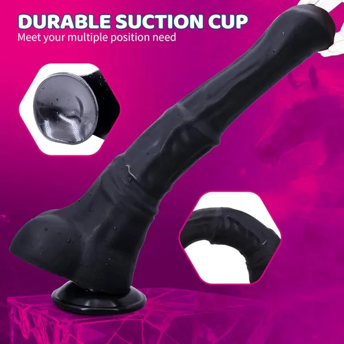 Miniatura 5 de Consoladro grueso de caballo, consolador animal negro enorme de 15 pulgadas, consolador anal largo con ventosa para parejas de hombres y mujeres