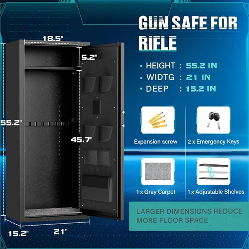 Miniatura 5 de Superday Caja fuerte para 12-15 rifles con teclado, caja fuerte grande de acceso rápido para rifles, gabinete de armas con cerradura, caja fuerte