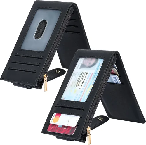 Miniatura 2 de Chelmon Cartera de mujer delgada con bloqueo RFID, billetera plegable con varios compartimientos para tarjetas con bolsillo con cremallera, Negro