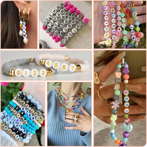 Miniatura 7 de 900 cuentas numéricas para pulseras, 9 colores, 0-9, números, bricolaje, joyería, pulseras, collares, llavero, manualidades, 0.27 x 0.157 pulgadas