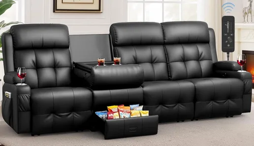 Miniatura 32 de Sofá reclinable de dos plazas, sofá reclinable de masaje de gran capacidad, silla de dos plazas para RV con espacio de almacenamiento, portavasos