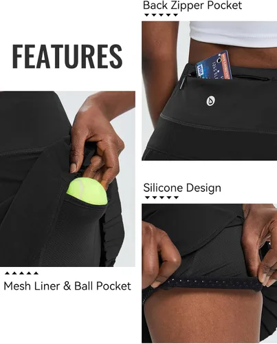 Miniatura 5 de baleaf - Falda de tenis plisada para mujer, falda pantalón de golf para mujer, cintura alta, pantalones cortos deportivos ligeros con bolsillos