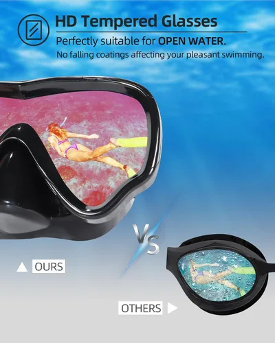 Miniatura 4 de EverSport Gafas de natación para adultos con cubierta para la nariz, máscara de buceo transparente antivaho amplia visión sin borrosidad para Negro