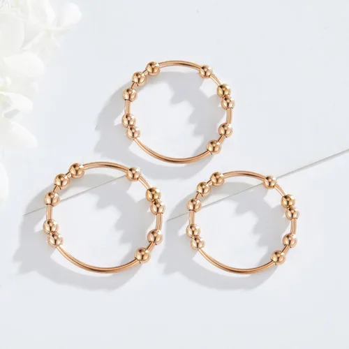 Miniatura 3 de Anillo de oro y plata para mujer, anillos antiansiedad para mujer, anillos para aliviar la ansiedad, tamaño 5-10 cuentas, anillo de ansiedad