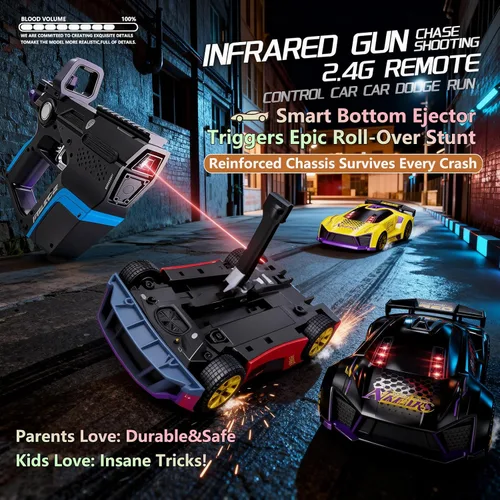 Miniatura 7 de Coche de deriva RC 3 en 1: juego de batalla para 2 jugadores deportivos/carreras con pistola infrarroja, efectos de disparo y giro, tiempo de juego