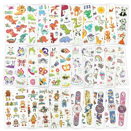 ATOMUS Tatuajes luminosos, 30 hojas de estilos mixtos de tatuajes temporales con animales, unicornio, robot, dinosaurio, insecto, reloj, diseños