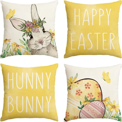 Miniatura 13 de AVOIN colorlife Juego de 4 fundas de almohada verdes de conejo de Pascua feliz de Pascua, 16 x 16 pulgadas, diseño de conejito de Pascua para sofá