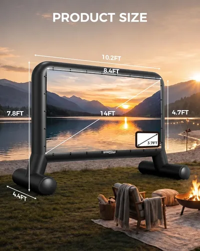 Miniatura 8 de Pantalla de cine inflable de 14 pies para exteriores, pantalla de proyector para exteriores con ventilador, pantallas de cine para el patio