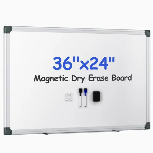 VUSIGN Kit de pizarra blanca magnética para pared de 36 x 24 pulgadas, 1 borrador en seco, 2 marcadores multicolor y 4 pines magnéticos, marco de