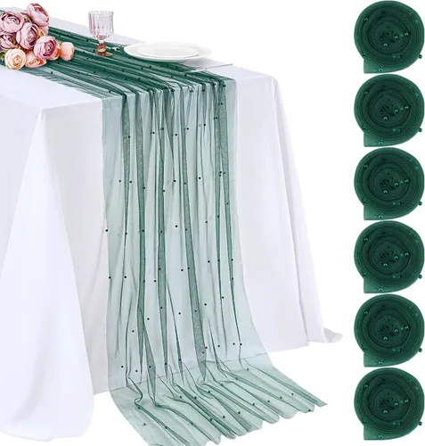Miniatura 32 de LuoluoHouse Camino de Mesa de Perla para Centros de Mesa de Boda: Camino de Mesa de Perla de 10 pies, Decoración de Mesa de 29x120 Pulgadas de Tul