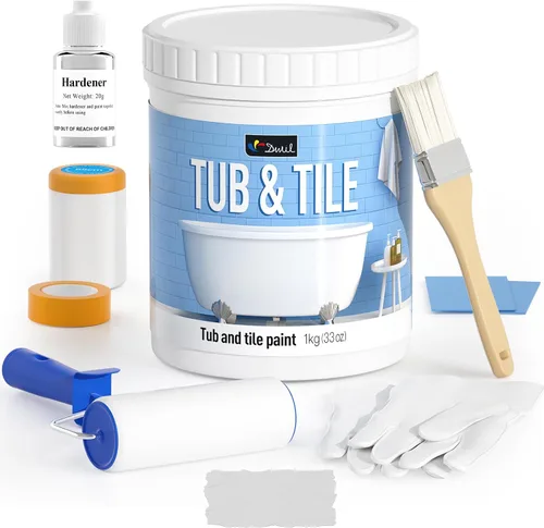 Miniatura 10 de DWIL Pintura para Bañera, Kit de Renovación de Bañera y Azulejos 33 oz con Herramientas, Kit de Renovación de Azulejos Pintura Negra para Bañera a