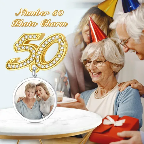 Miniatura 3 de PLATYCO Dije de foto con números 304050 de plata de ley 925 con circonita cúbica, dije de número de foto personalizado para pulseras, collares