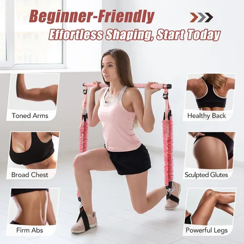 Miniatura 6 de Upgraded Pilates Bar Kit with Resistance Bands Natural Latex for Women & Men, Heavy-Duty Stainless Steel Multifunctional Yoga Pilates Stick for Home