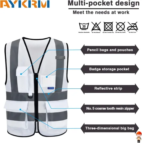 Miniatura 3 de A-SAFETY Chaleco de Seguridad Reflejante de Alta Visibilidad con Logo Personalizado (XS-8XL)