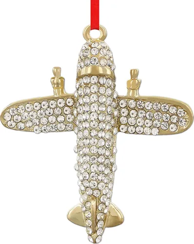 WaaHome Adornos de Navidad de avión de metal 2025, adorno de recuerdo de avión plateado para decoraciones de árbol de Navidad, adornos únicos de
