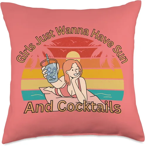 Miniatura 5 de You're Too Krazy Designs Girls Just Wanna Have Sun and Cocktails Squad Trip - Almohada para mujer, 16 x 16 pulgadas, multicolor